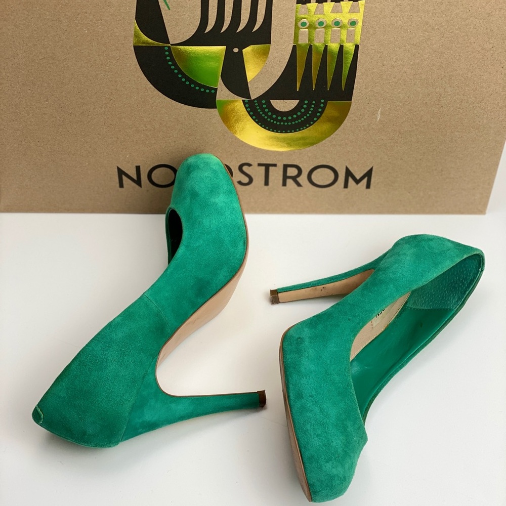 GUC STEVE MADDEN TEAL SUEDE REMMEDY HEELS - Picture 2 of 6